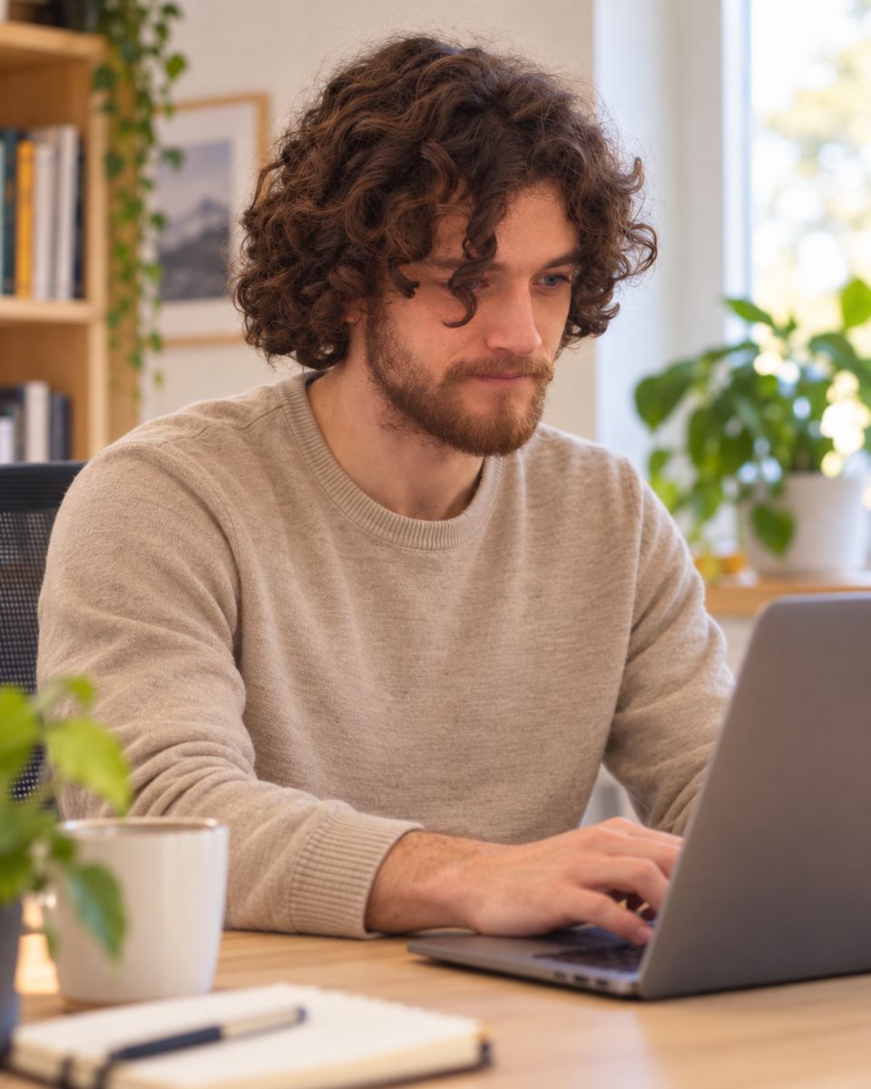 Ethan Troalen travaillant sur un ordinateur portable